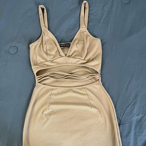 Tan Criss Cross Mini Dress